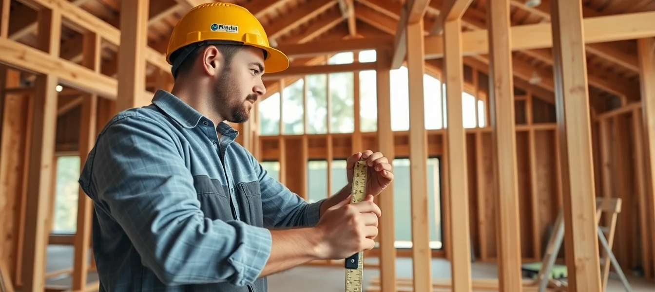 High-quality framing work on a construction site showcasing precise wooden structures for a residential building, highlighting expert craftsmanship and attention to detail.