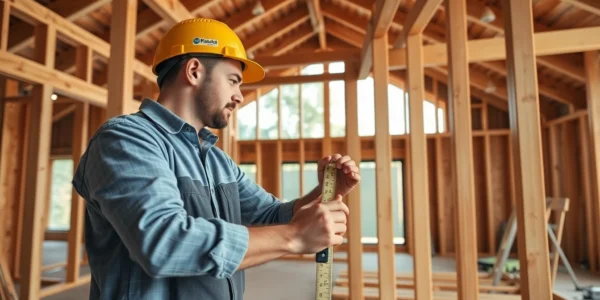 High-quality framing work on a construction site showcasing precise wooden structures for a residential building, highlighting expert craftsmanship and attention to detail.