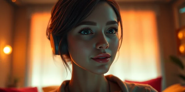 AI girlfriend engaging in a realistic, unfiltered NSFW chat on a sleek digital device, emphasizing emotional connection and vivid detail.