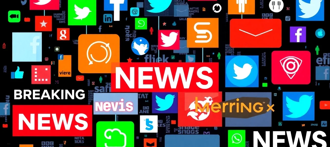 Screenshot showing social network news updates on digital devices with vibrant icons and