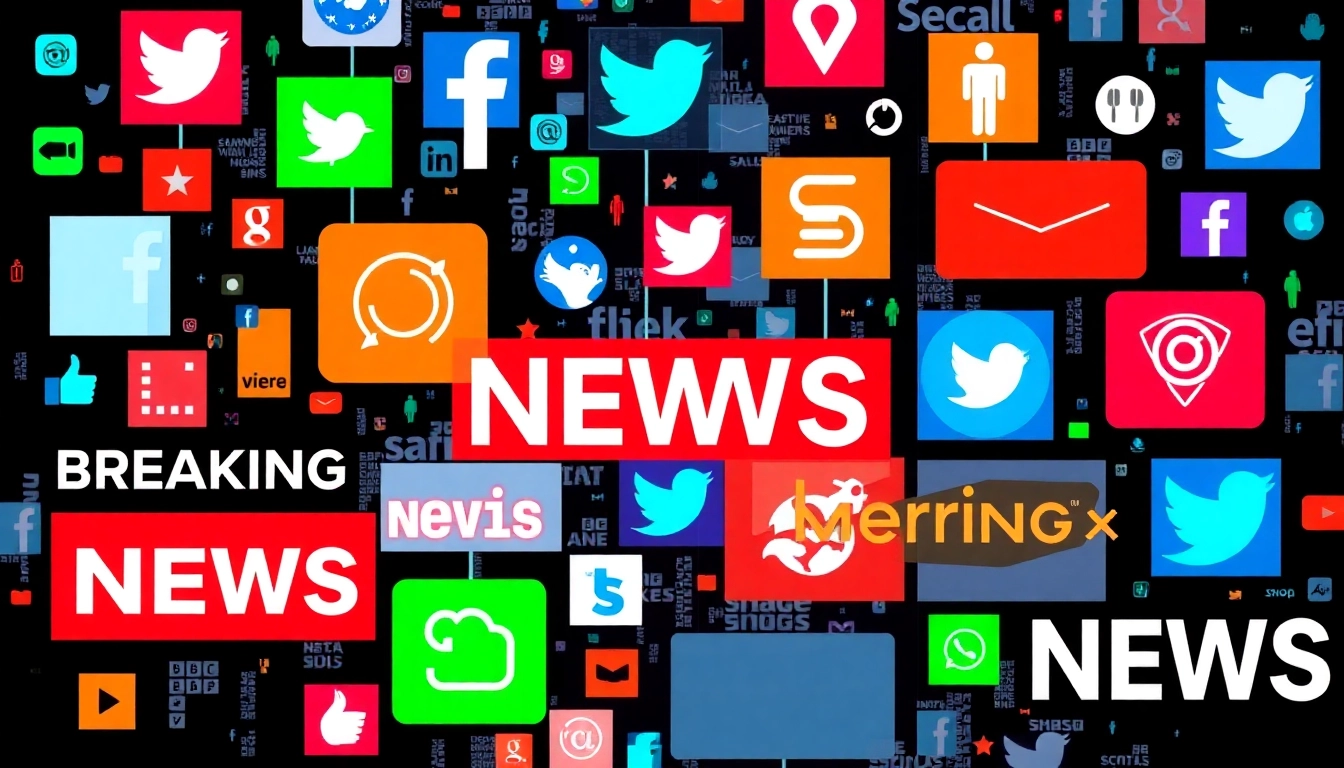 Screenshot showing social network news updates on digital devices with vibrant icons and