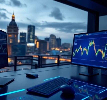 Cryptocurrency Trading News London features traders analyzing digital coins on a high-tech screen