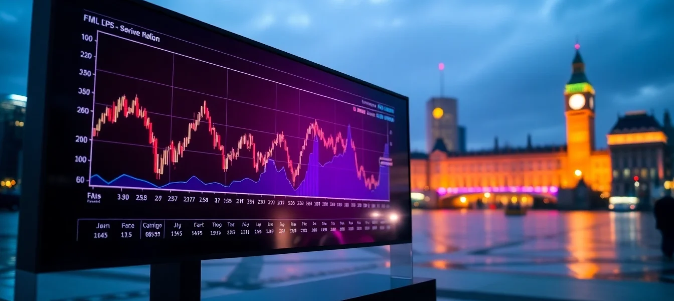 Cryptocurrency Trading News London features dynamic charts and London skyline for financial insights